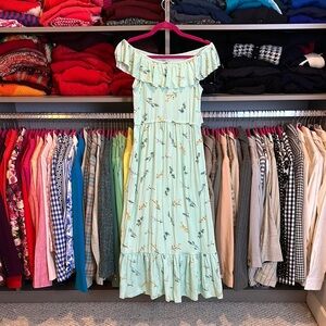 Bailey Lane mint floral print elastic off the shoulder maxi dress size L NWT